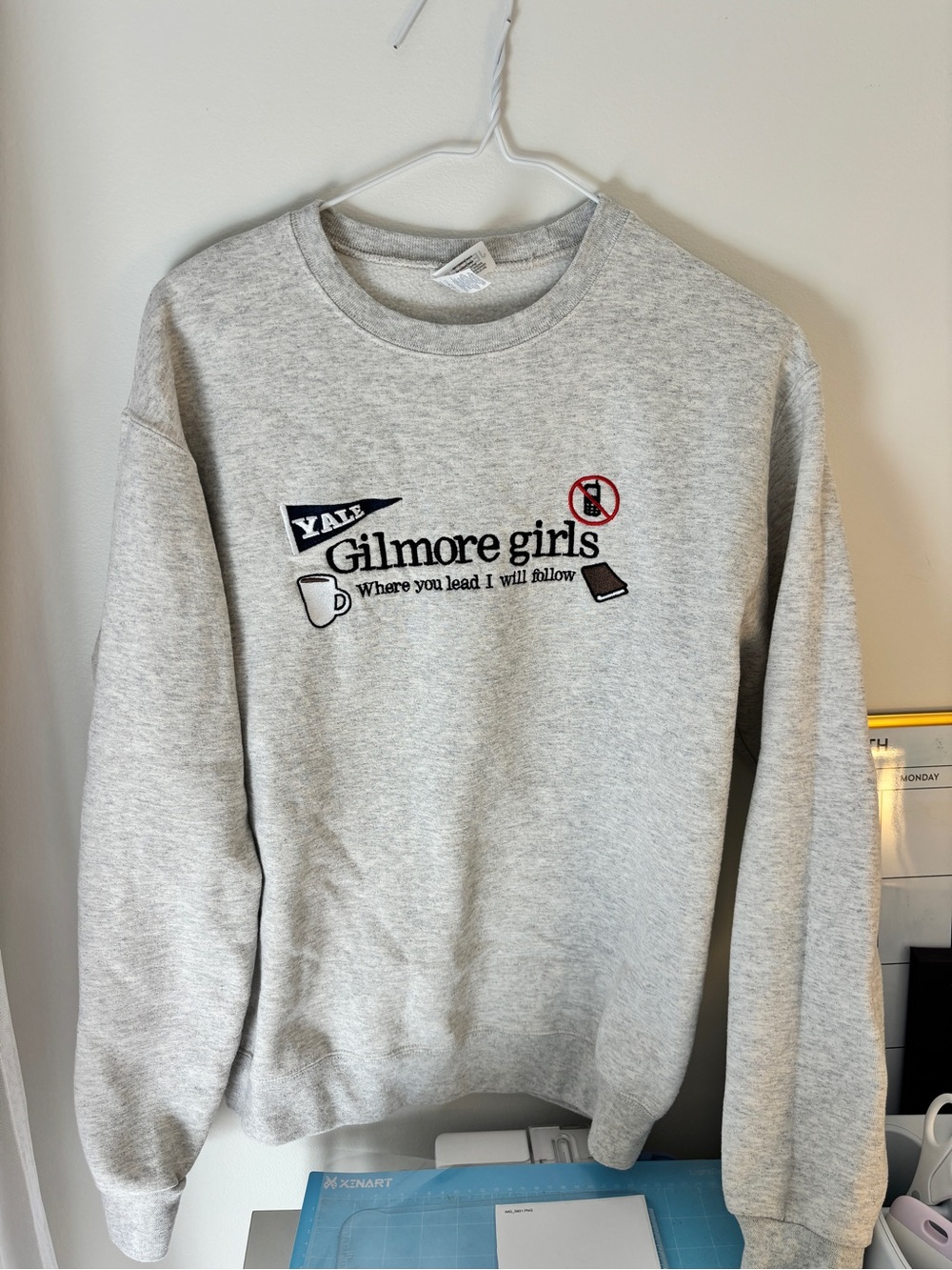 Jerzees Gray Gilmore Girls Embroidered Crewneck Sweatshirt